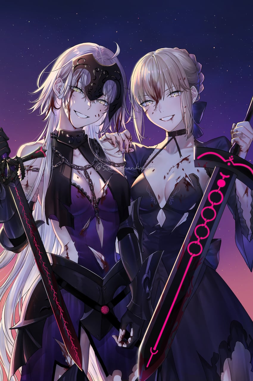 artoria pendragon, saber alter, and jeanne d'arc alter (fate and 1 more) drawn by nipi27