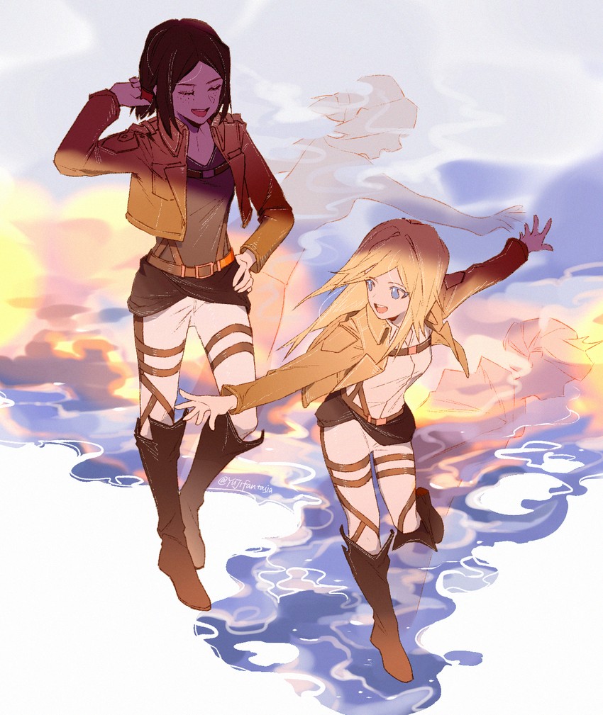 krista lenz and ymir (shingeki no kyojin) drawn by yuji_(fantasia)