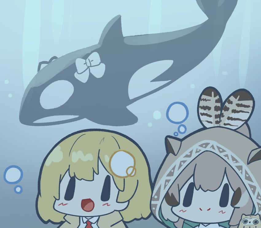 nanashi mumei, watson amelia, hootsie, and sakamata chloe (hololive and 1 more) drawn by snowmya