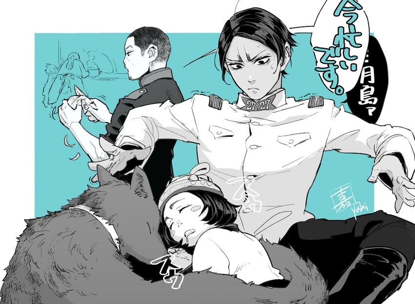tsukishima hajime, koito otonoshin, and enonoka (golden kamuy) drawn by yoshimi