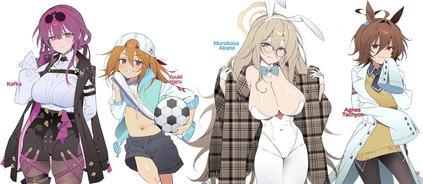 agnes tachyon, kafka, akane, and yuuki haru (blue archive and 5 more) drawn by ohta_guk_hip