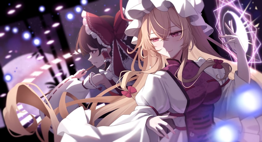 hakurei reimu and yakumo yukari (touhou and 1 more) drawn by maka_(user_rryf2748)