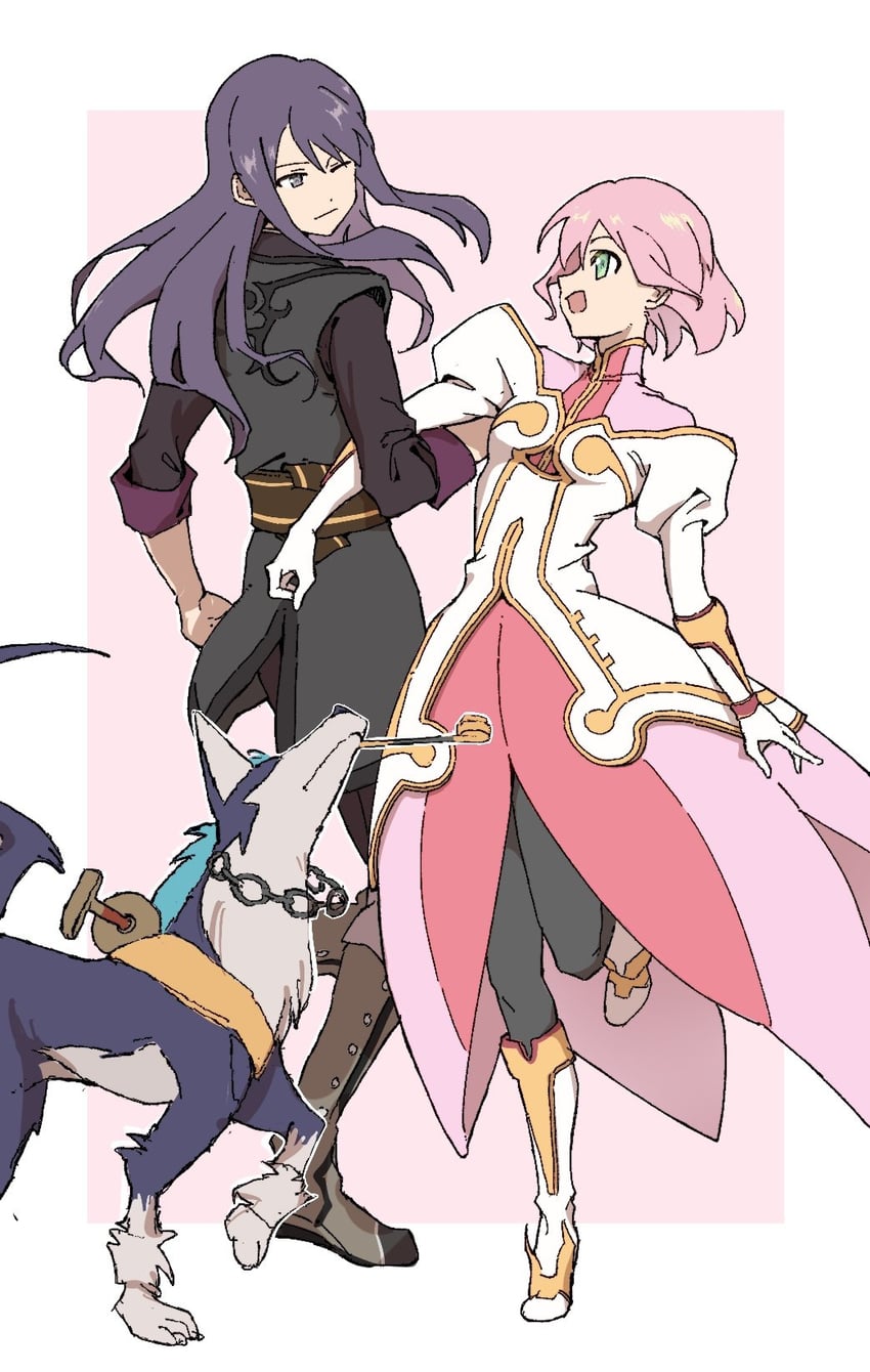 yuri lowell, estellise sidos heurassein, and repede (tales of and 1 more) drawn by jjjjj_jin