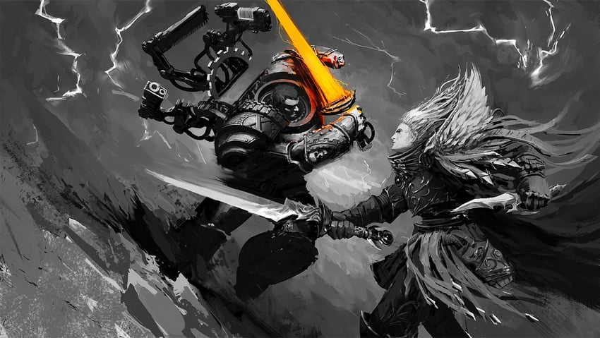fulgrim and ferrus manus (warhammer 40k) drawn by tibz-ollier