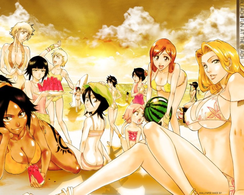 kuchiki rukia, shihouin yoruichi, inoue orihime, matsumoto rangiku, sui-feng, and 10 more (bleach) drawn by kubo_tite