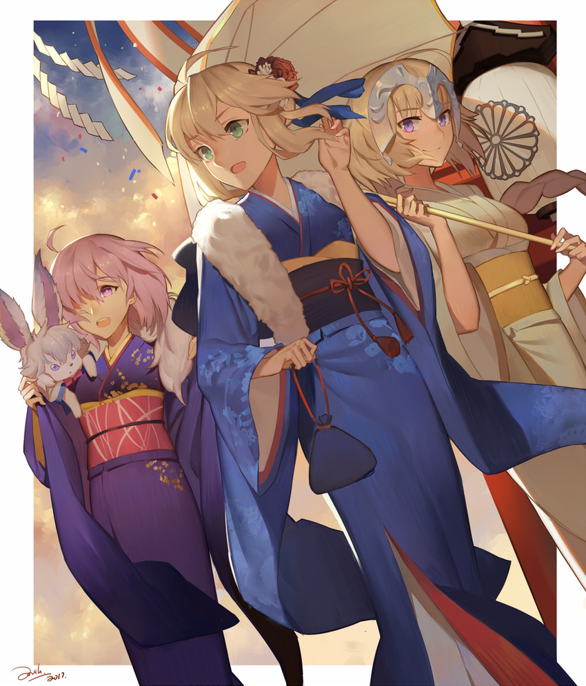 artoria pendragon, saber, mash kyrielight, jeanne d'arc, and fou (fate and 3 more) drawn by bianyuanqishi