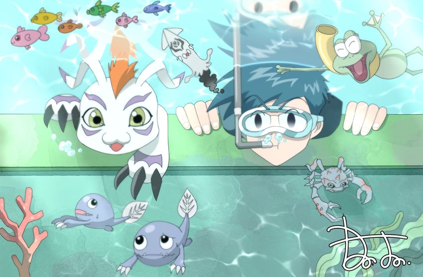 kido jo, gomamon, otamamon, gekomon, ganimon, and 1 more (digimon and 1 more) drawn by roseepdl2