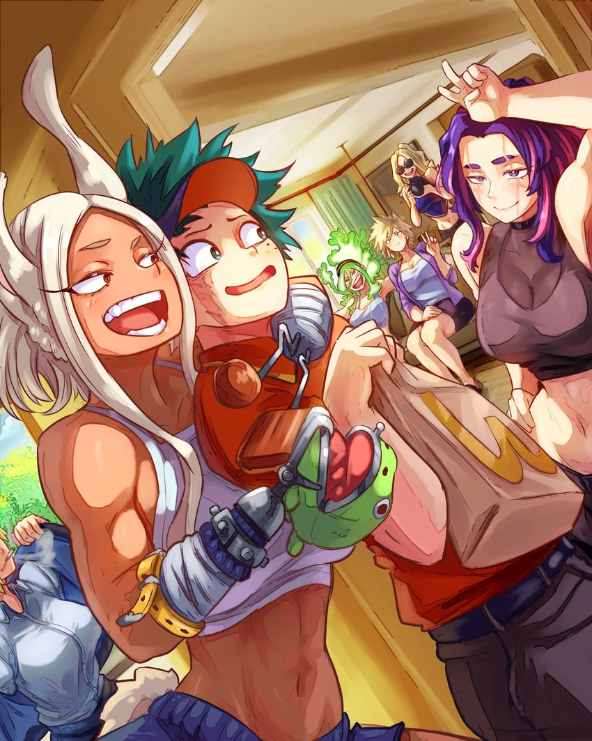 midoriya izuku, mirko, mount lady, lady nagant, bakugou mitsuki, and 2 more (boku no hero academia and 2 more) drawn by vlizz