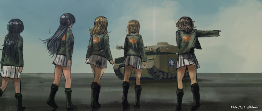 nishizumi miho, akiyama yukari, takebe saori, reizei mako, and isuzu hana (girls und panzer) drawn by furukawa_herzer