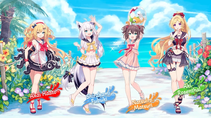 shirakami fubuki, natsuiro matsuri, akai haato, and aki rosenthal (hololive) drawn by pota_(bluegutty)