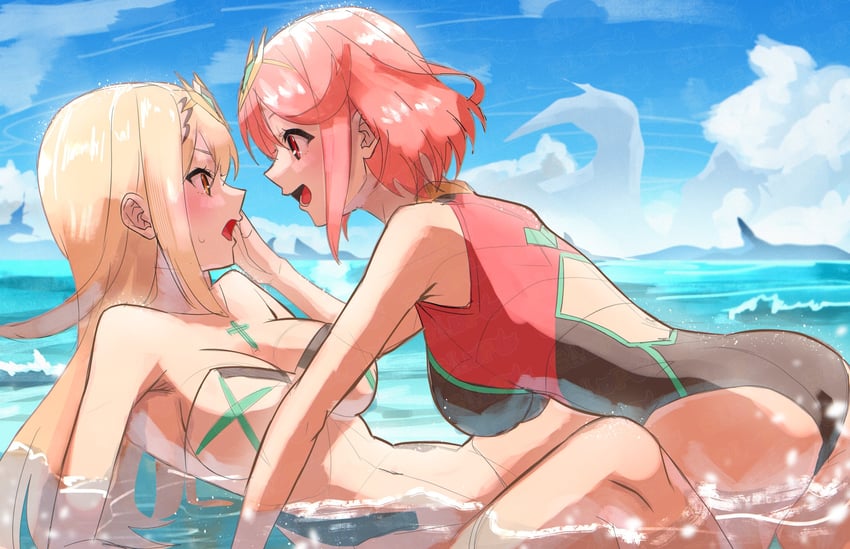 pyra and mythra (xenoblade chronicles and 1 more) drawn by slope_(check238)