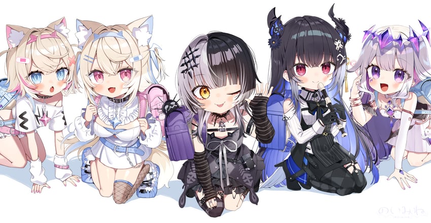 shiori novella, nerissa ravencroft, fuwawa abyssgard, mococo abyssgard, koseki bijou, and 1 more (hololive and 1 more) drawn by noi_mine