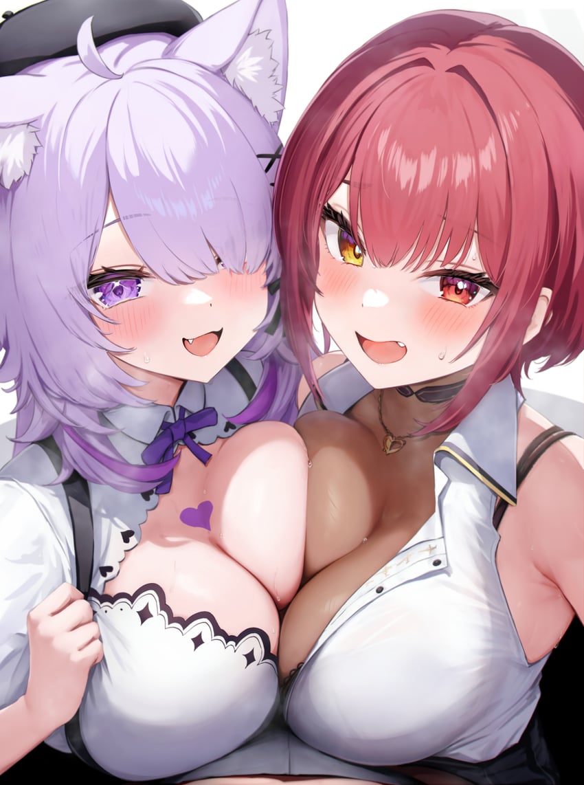 houshou marine and nekomata okayu (hololive) drawn by mochitsuki_karen