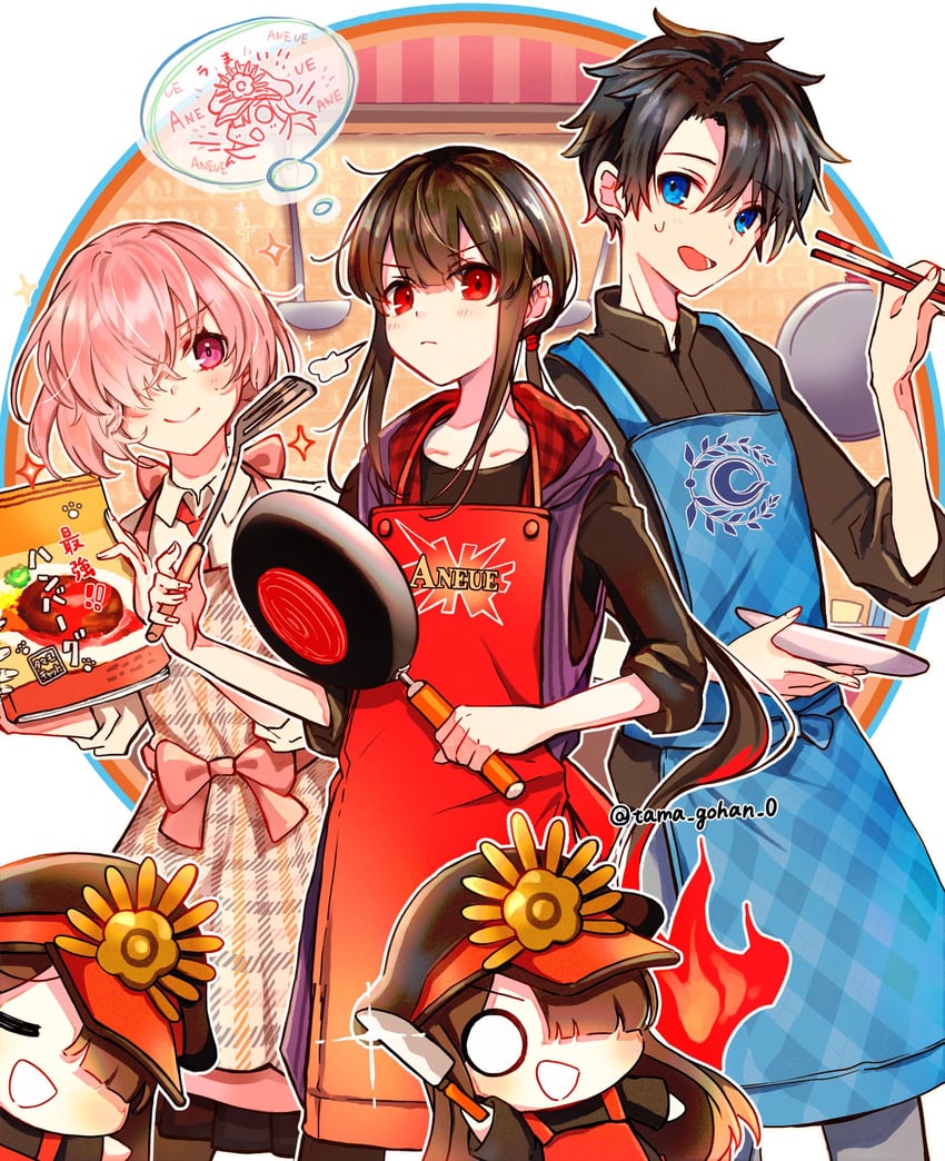 mash kyrielight, fujimaru ritsuka, oda nobunaga, oda nobukatsu, and mini nobu (fate and 1 more) drawn by yui_(tamagohan)