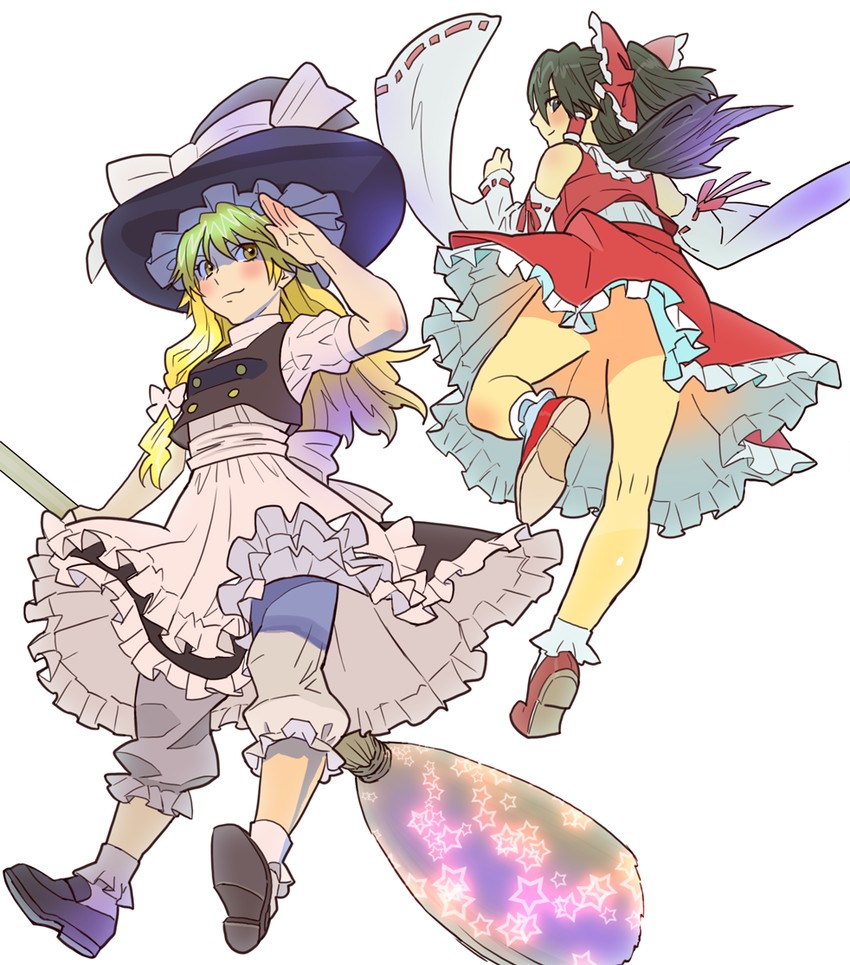 hakurei reimu and kirisame marisa (touhou) drawn by isaki_(shimesaba)