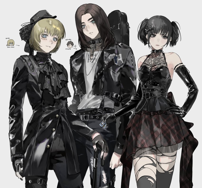 mikasa ackerman, eren yeager, and armin arlert (shingeki no kyojin and 1 more) drawn by kiyoshi_st