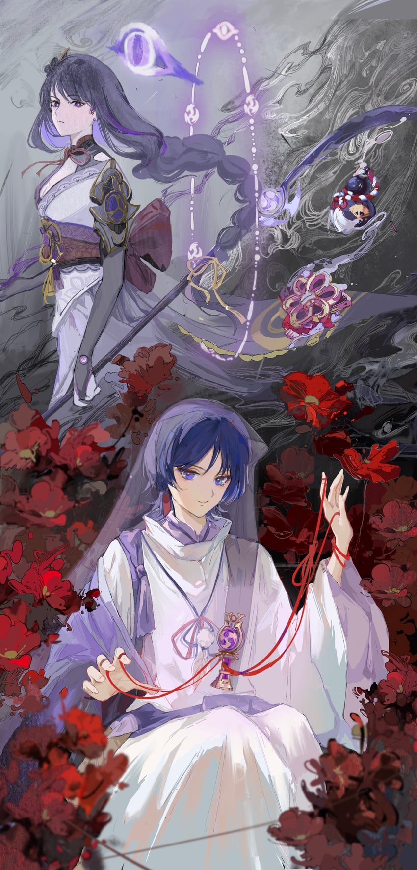 raiden shogun and scaramouche (genshin impact) drawn by weibo_tang
