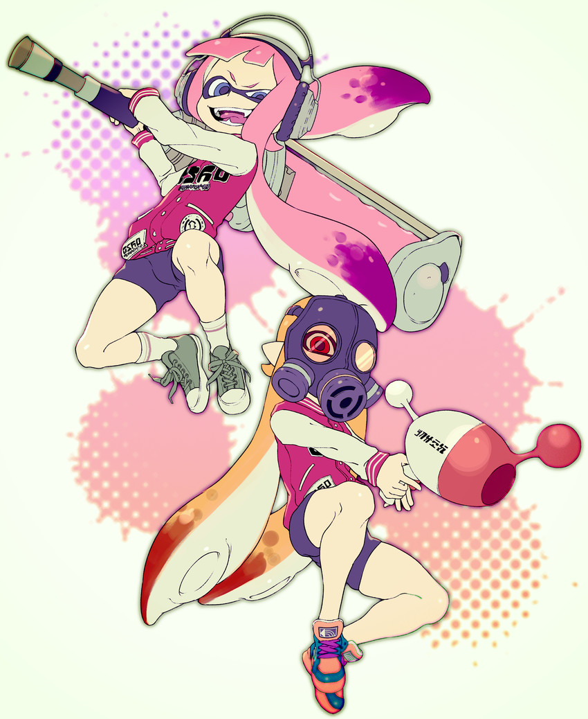 inkling player character and inkling girl (splatoon and 1 more) drawn by puchiman