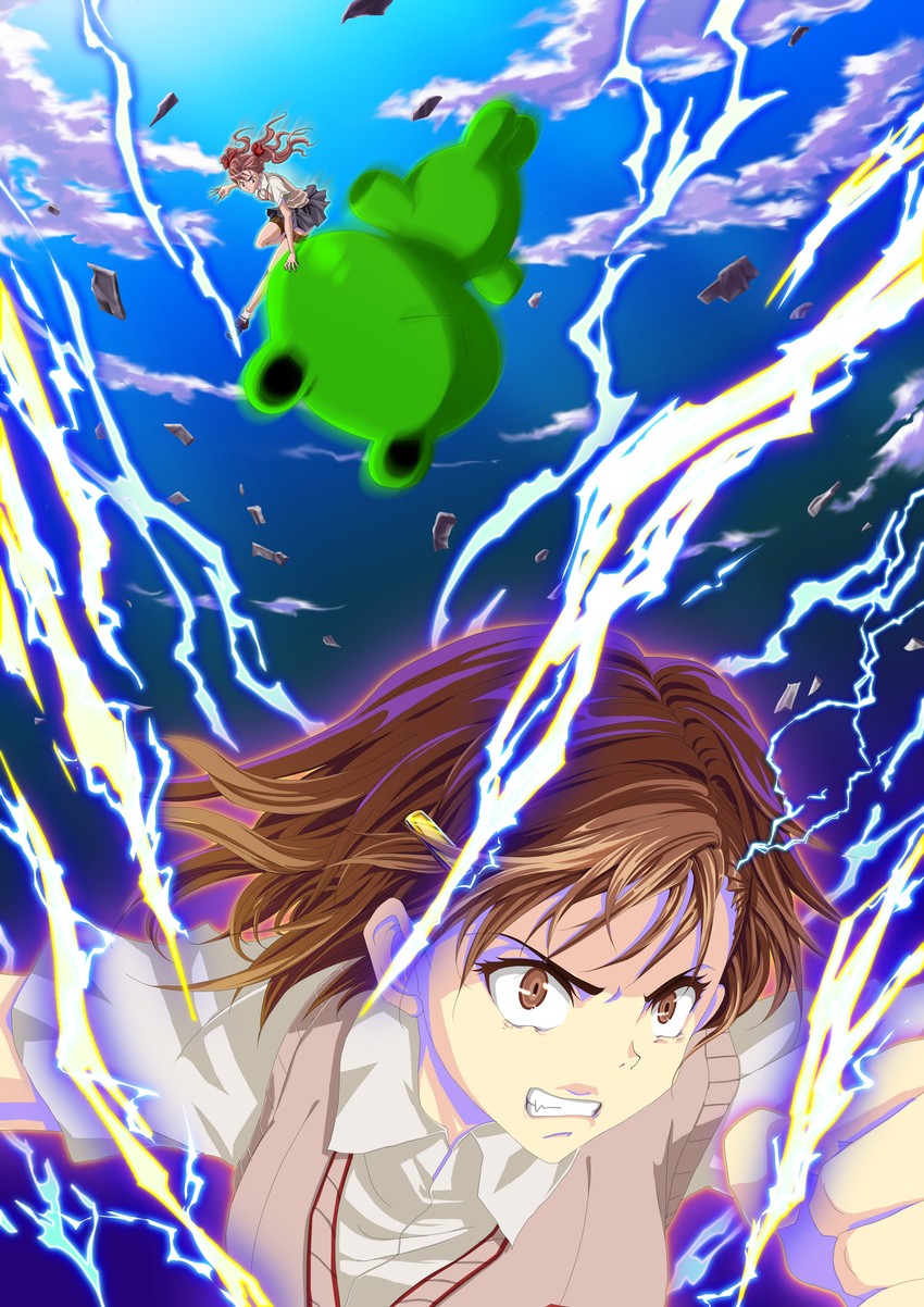 misaka mikoto, shirai kuroko, and gekota (toaru majutsu no index and 1 more) drawn by kokoakokoa