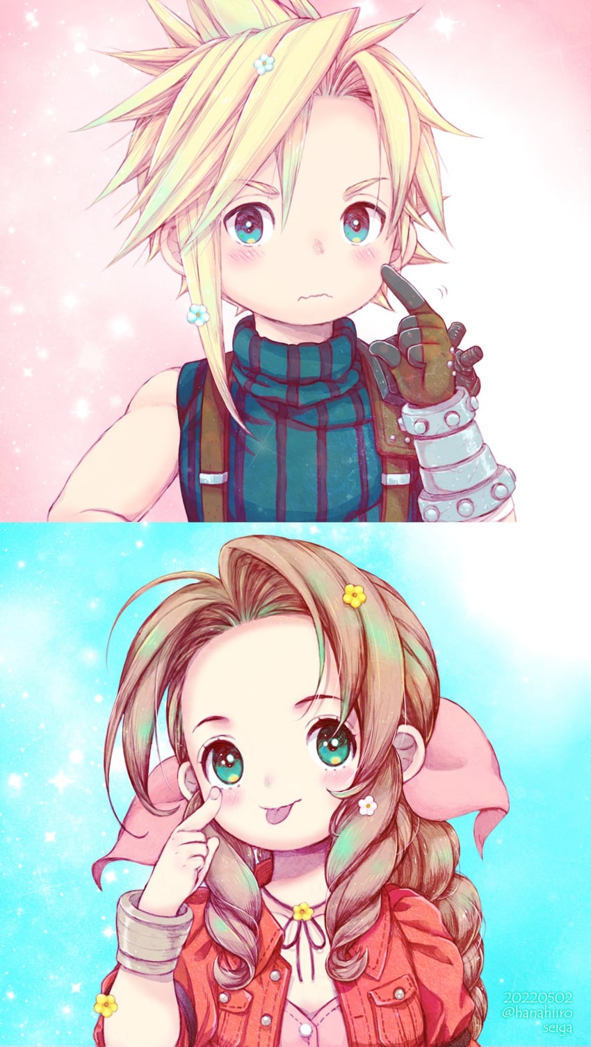 cloud strife and aerith gainsborough (final fantasy and 1 more) drawn by 39cva