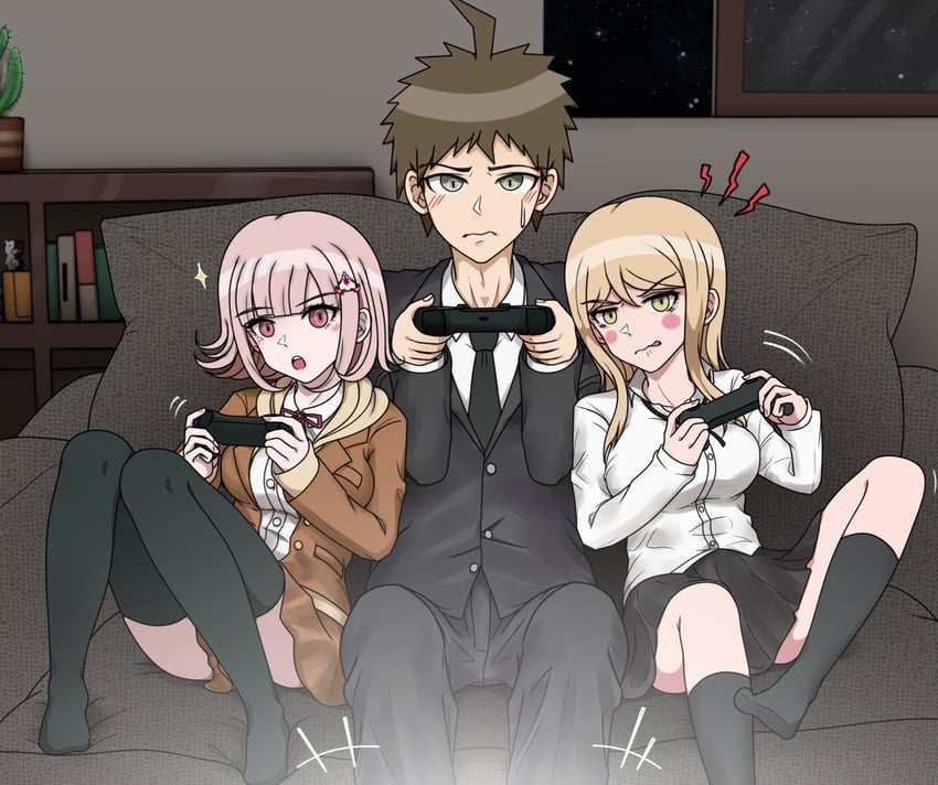 nanami chiaki, hinata hajime, and kuzuryu natsumi (danganronpa and 1 more) drawn by 7cs_(congchuabuoito)