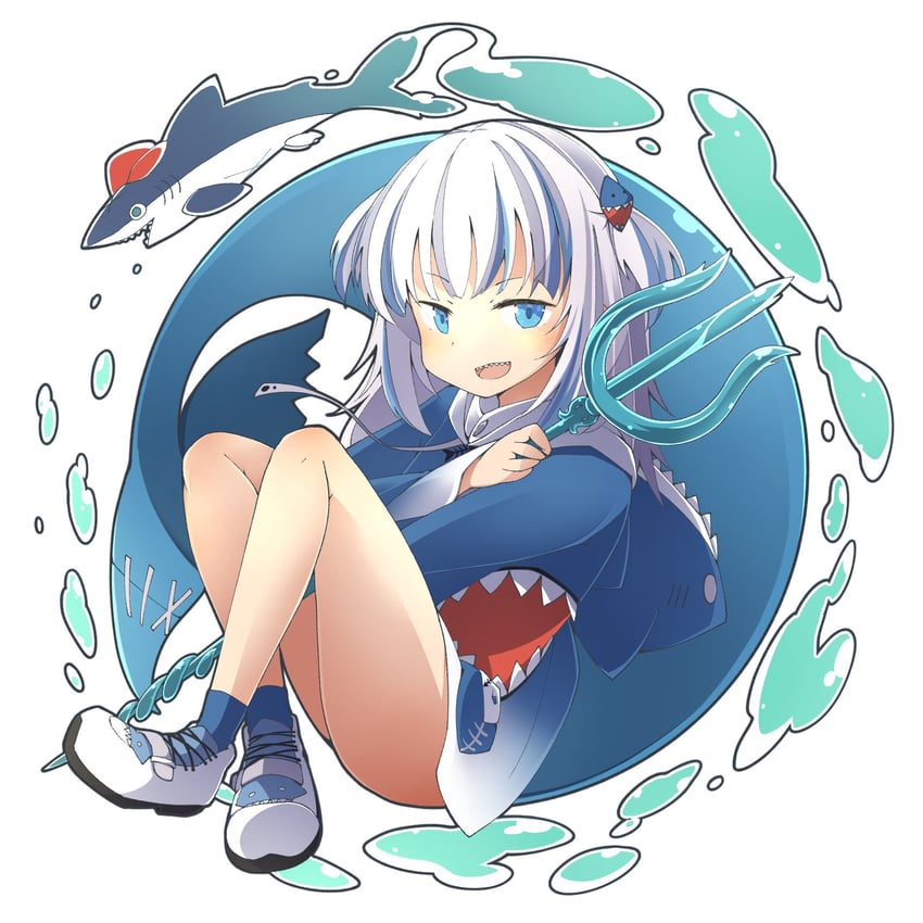 gawr gura and bloop (hololive and 1 more) drawn by jagabutter
