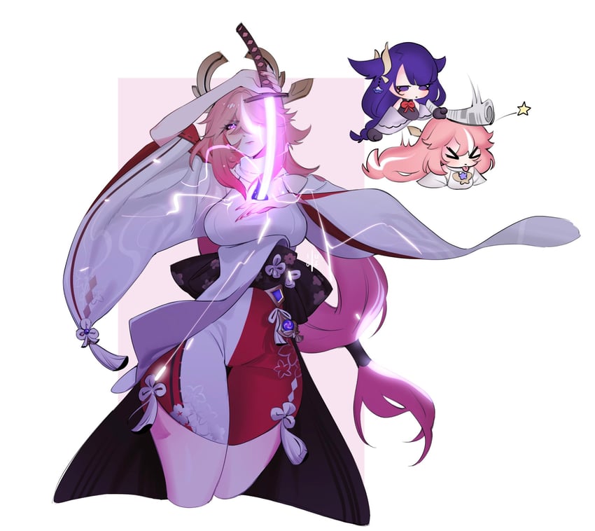 raiden shogun and yae miko (genshin impact) drawn by in_theparadise