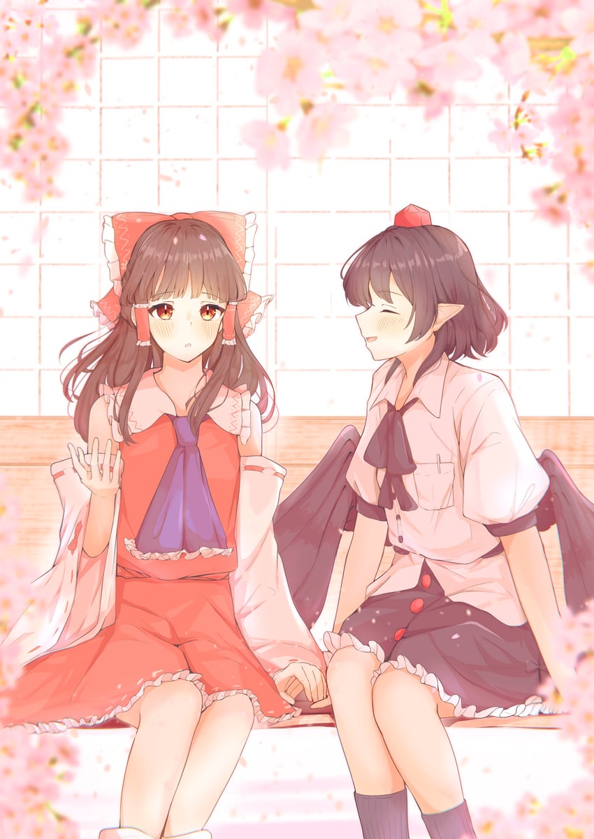 hakurei reimu and shameimaru aya (touhou) drawn by seele_(chanseele0128)