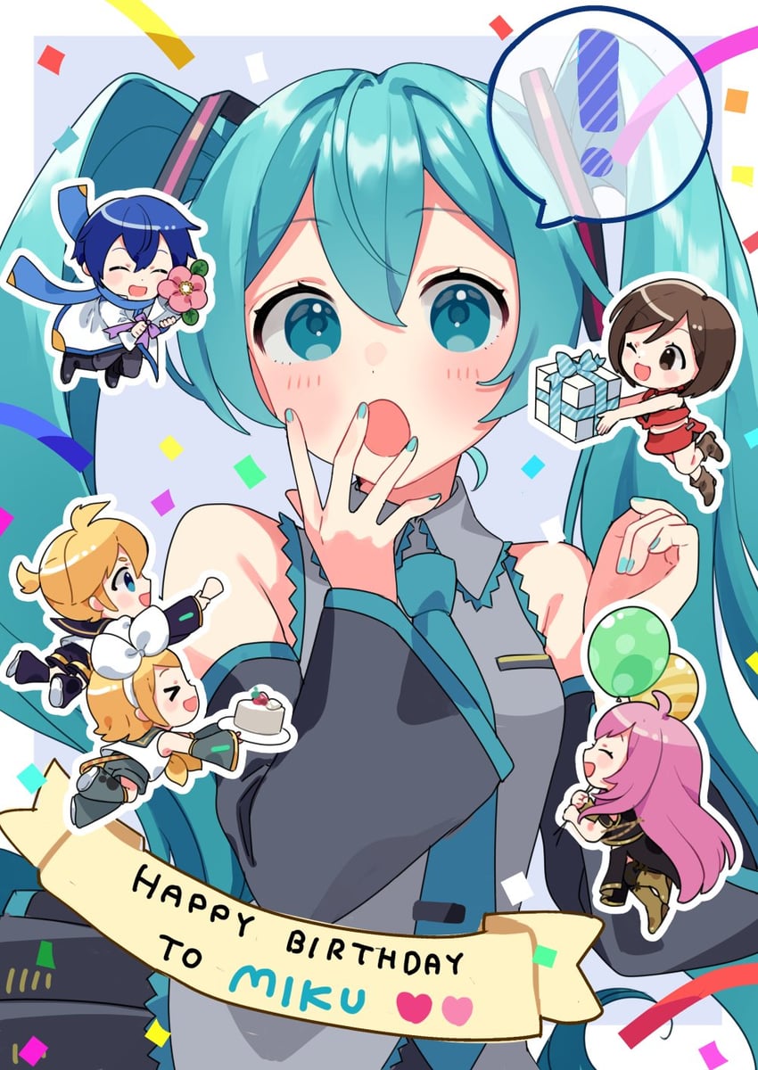 hatsune miku, kagamine rin, kagamine len, megurine luka, kaito, and 1 more (vocaloid) drawn by binchou_maguro
