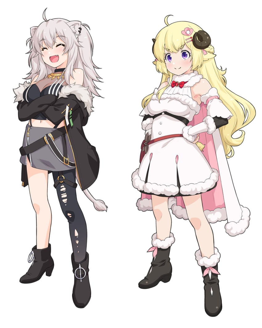 shishiro botan and tsunomaki watame (hololive) drawn by kazuma_muramasa
