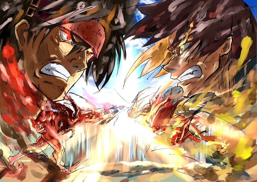 sol badguy and kazuma (guilty gear and 2 more) drawn by nanbaba