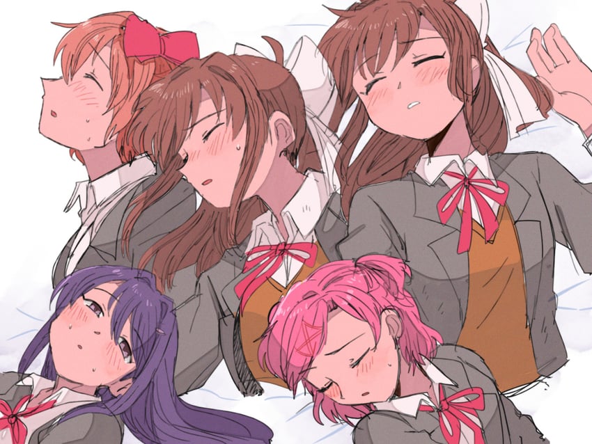 monika, natsuki, yuri, and sayori (doki doki literature club) drawn by tsubobot