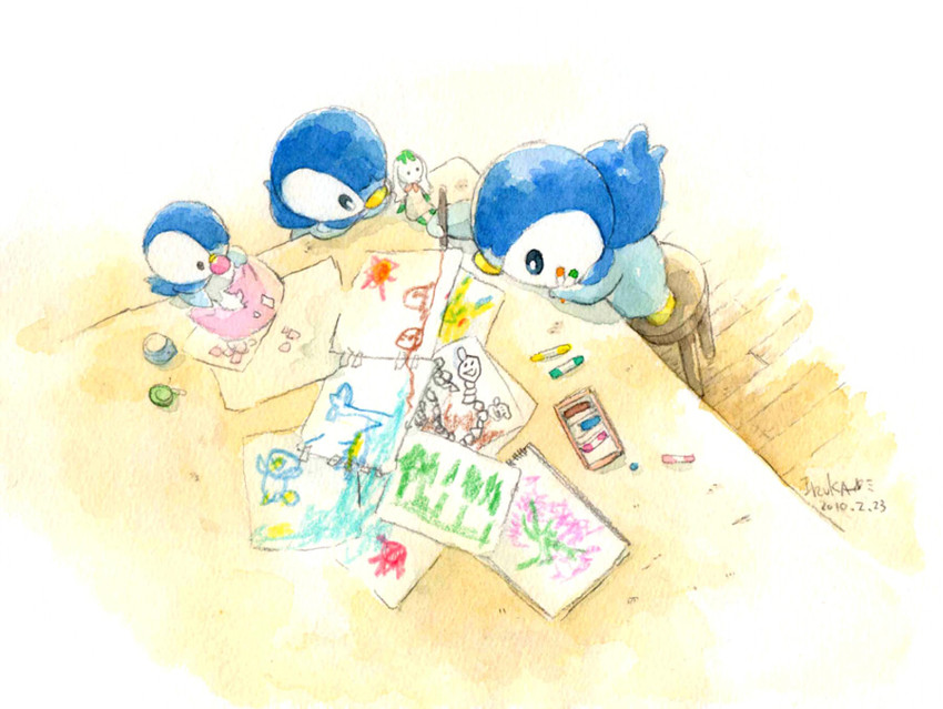 pikachu, piplup, lapras, diglett, and onix (pokemon) drawn by sanshoku_iruka