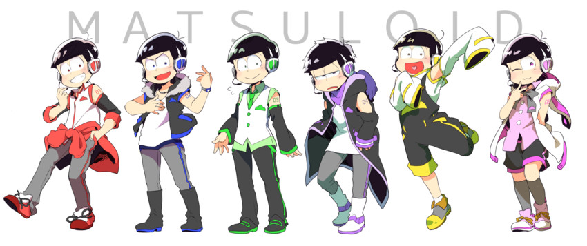 matsuno osomatsu, matsuno karamatsu, matsuno ichimatsu, matsuno jyushimatsu, matsuno choromatsu, and 1 more (vocaloid and 2 more) drawn by amanasisiona