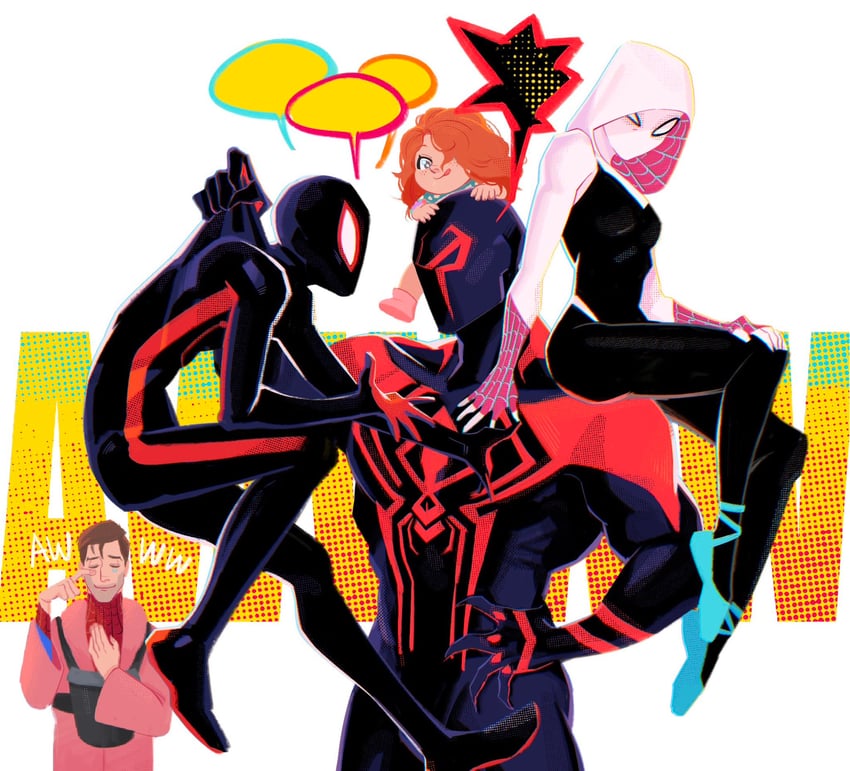 spider-gwen, spider-man, spider-man, spider-man, peter b parker, and 1 more (marvel and 3 more) drawn by akira_1611