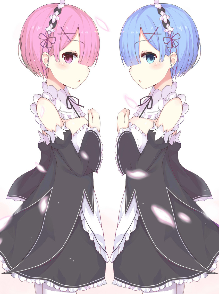 rem and ram (re:zero kara hajimeru isekai seikatsu) drawn by huwari_(dnwls3010)