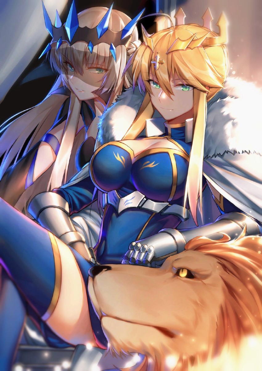 artoria pendragon and morgan le fay (fate and 2 more) drawn by yorukun