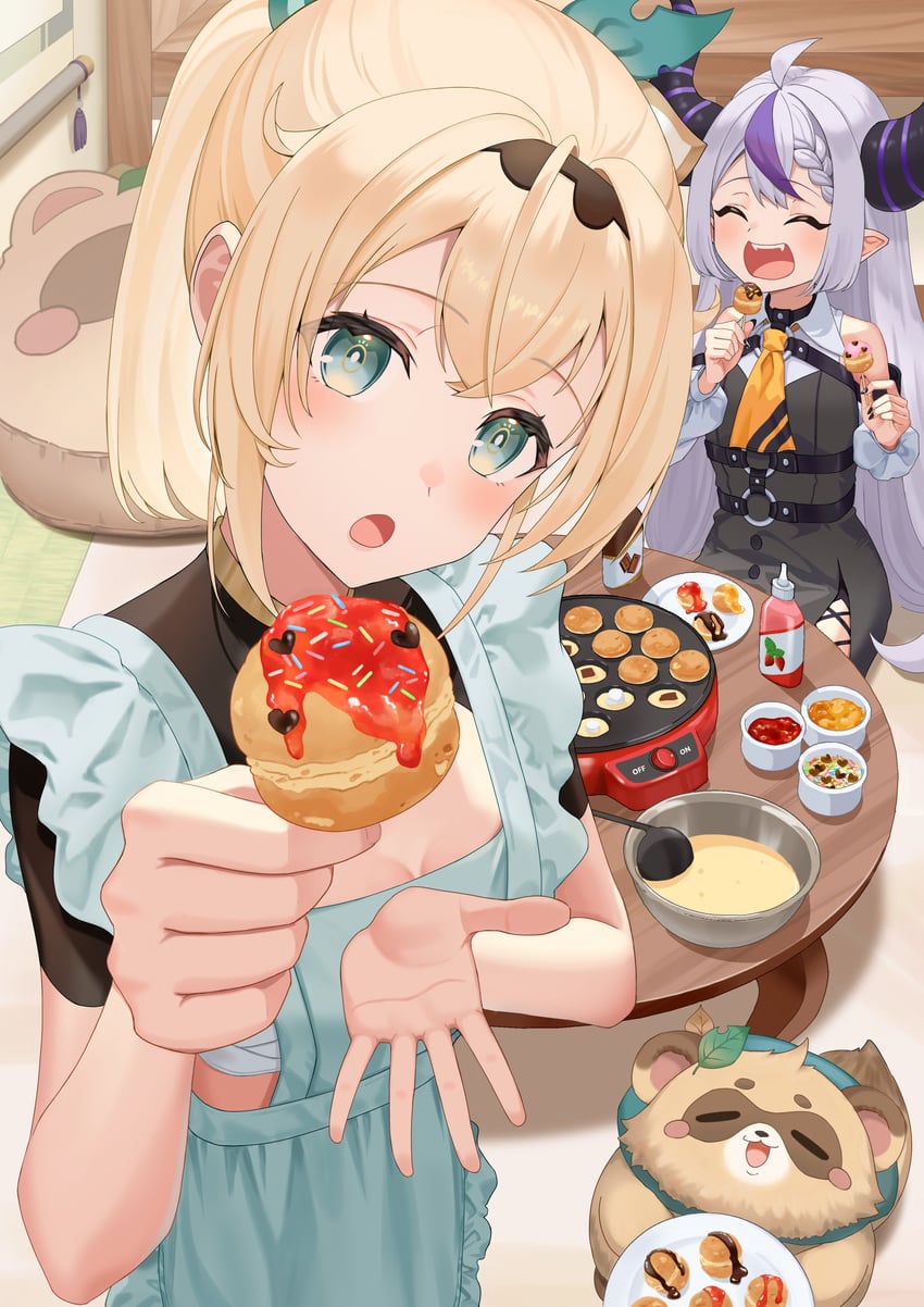 la+ darknesss, kazama iroha, and pokobee (hololive) drawn by sable_mint