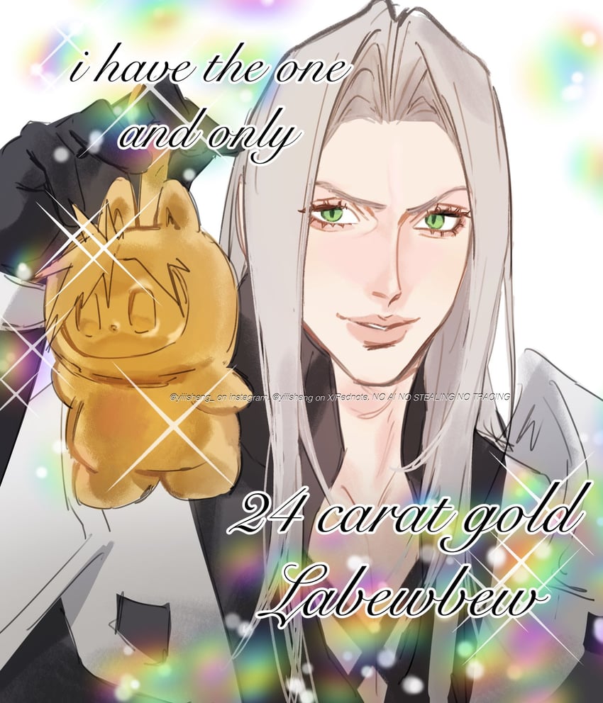 cloud strife, sephiroth, and labubu (final fantasy and 1 more) drawn by yiiisheng