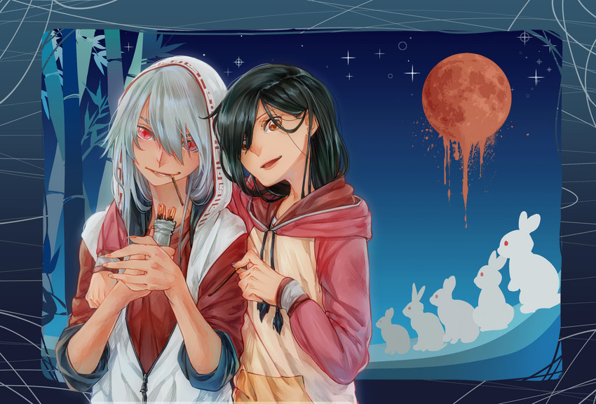 fujiwara no mokou and houraisan kaguya (touhou) drawn by tiii