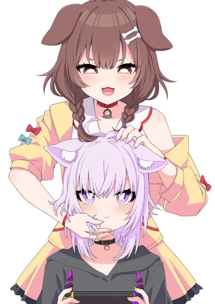 nekomata okayu and inugami korone (hololive) drawn by tsukimirin