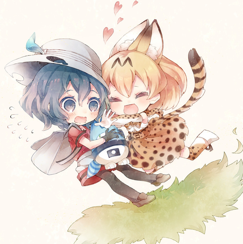 serval, kaban, and lucky beast (kemono friends) drawn by niwako