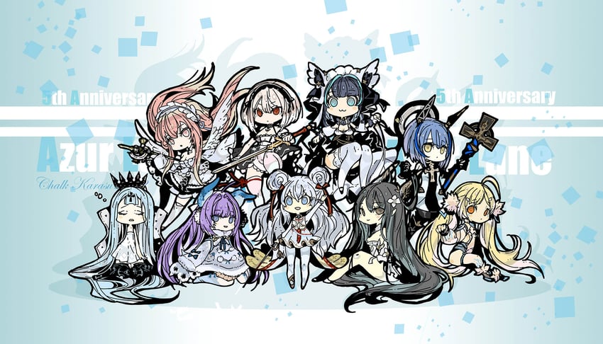 sirius, le malin, cheshire, perseus, indomitable, and 4 more (azur lane) drawn by karasu_(chalk)