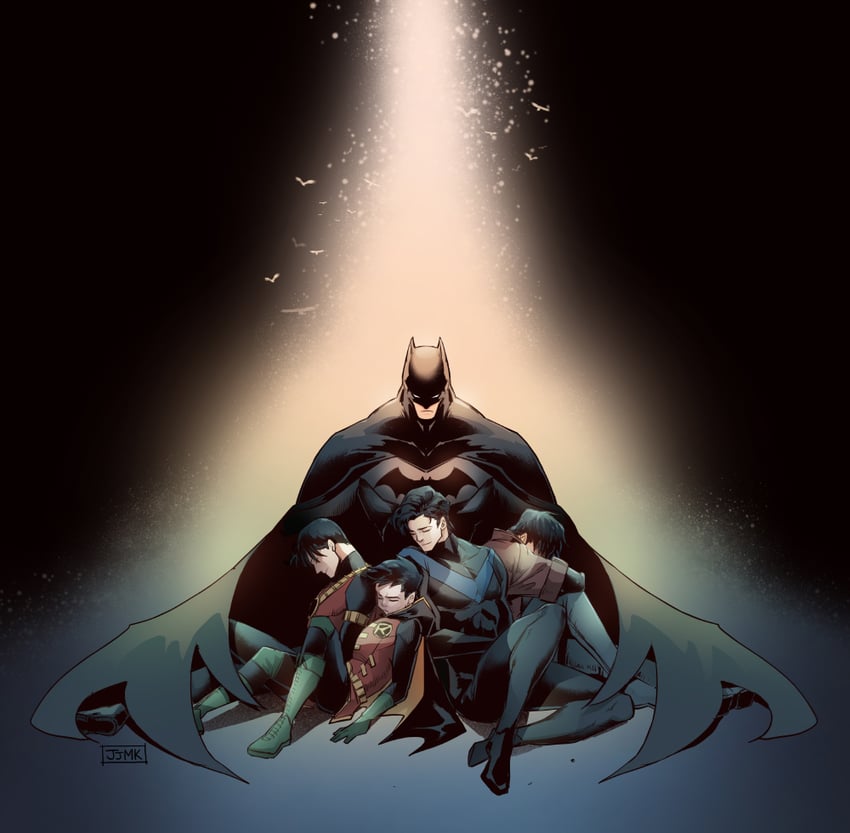 batman, robin, bruce wayne, dick grayson, jason todd, and 5 more (dc comics and 1 more) drawn by jjmk-jjmk