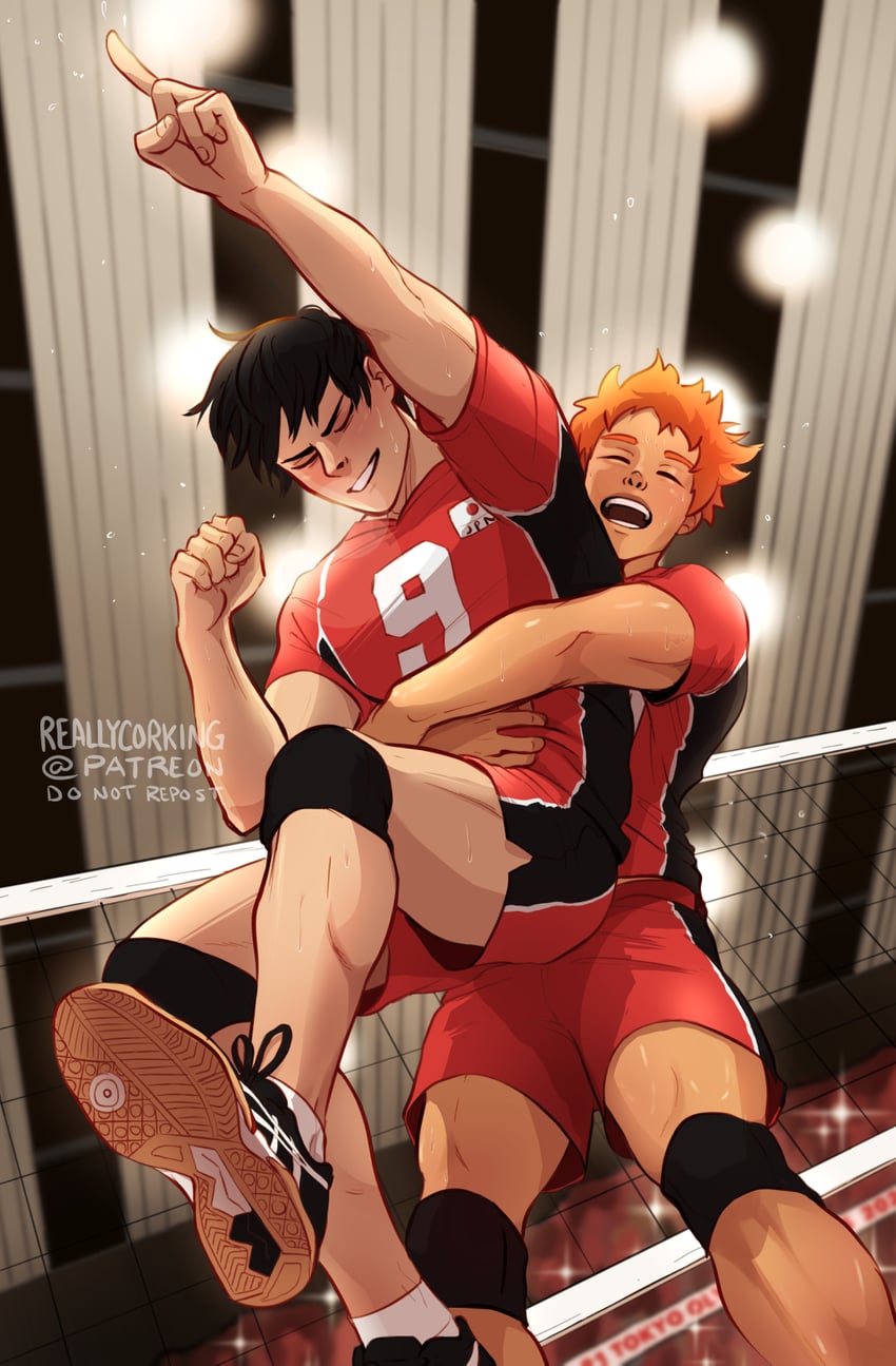 hinata shouyou and kageyama tobio (haikyuu!!) drawn by reallycorking