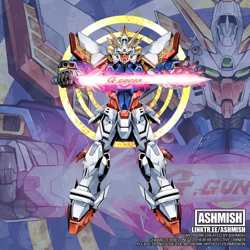 shining gundam (gundam and 1 more) drawn by ashmish