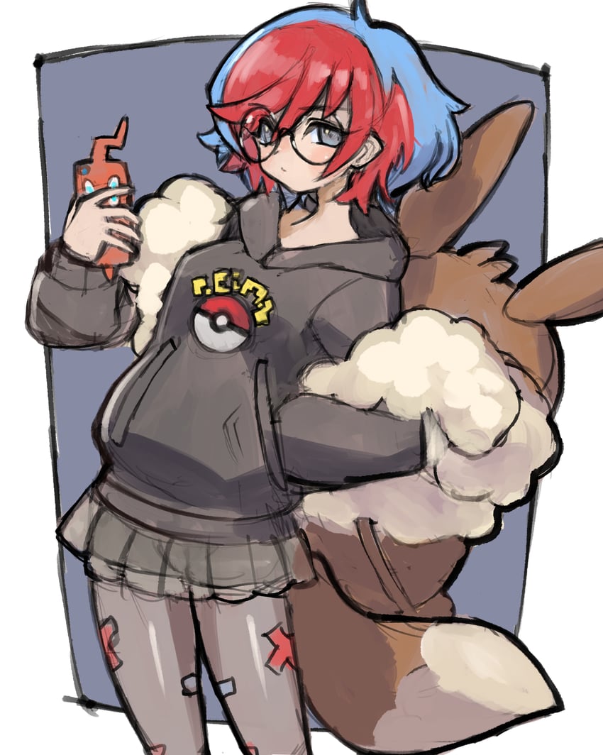 eevee, rotom, rotom phone, and penny (pokemon and 1 more) drawn by dakusuta