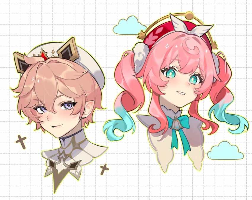 hyacine and dahlia (genshin impact and 3 more) drawn by wfleow