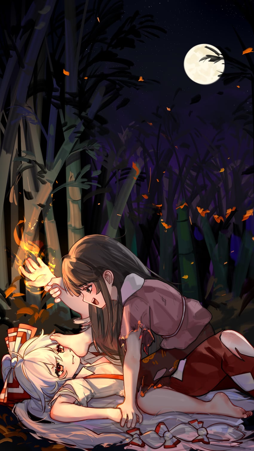 fujiwara no mokou and houraisan kaguya (touhou) drawn by kourou_(kouroukun)