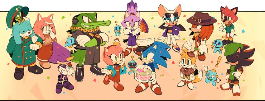 sonic the hedgehog, shadow the hedgehog, amy rose, blaze the cat, rouge the bat, and 9 more (sonic and 1 more) drawn by digimin